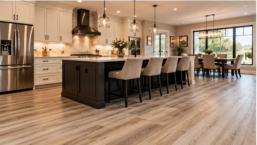 Light flooring in a contemporary kitchen